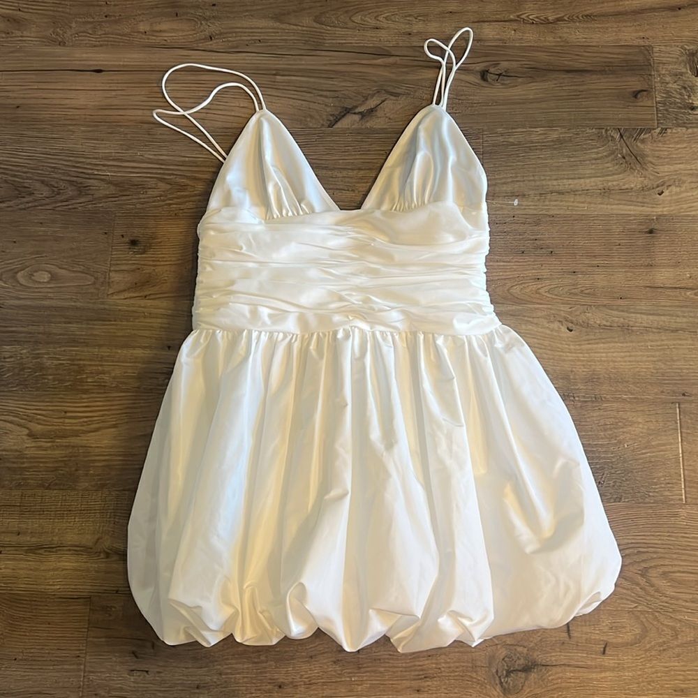 STAUD Loren Ruched Taffeta Mini Dress - White - Picture 5 of 7